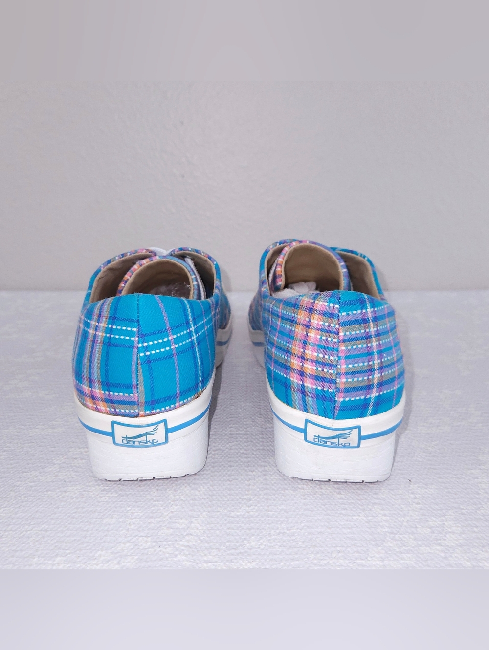 DANSKO Veda Vegan Clogs Lace-Up Sneakers EU 42 Blue Pink Plaid - Picture 6 of 10